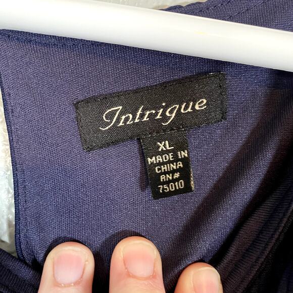 Intrigue Womens XL Blue Pleated Dress Business Key Hole Back Knee Length Button - Picture 3 of 6